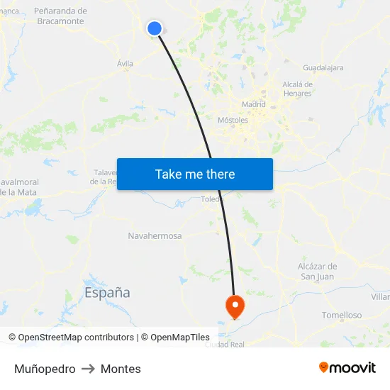 Muñopedro to Montes map