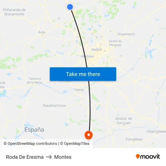 Roda De Eresma to Montes map