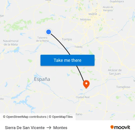 Sierra De San Vicente to Montes map