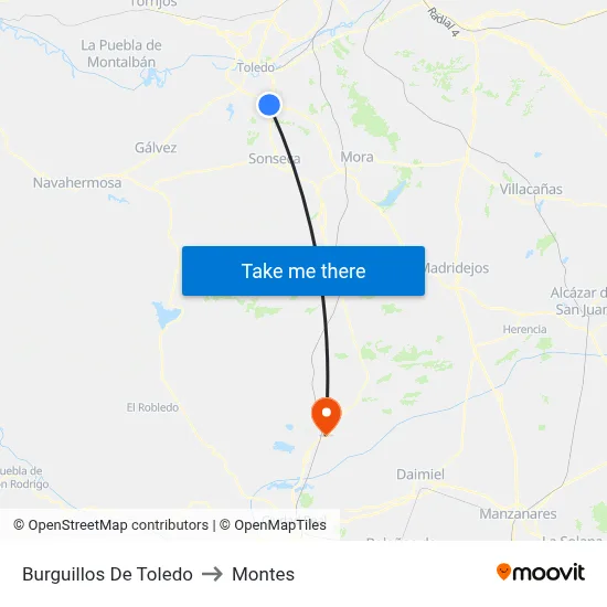 Burguillos De Toledo to Montes map