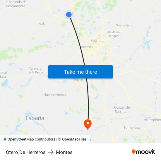 Otero De Herreros to Montes map