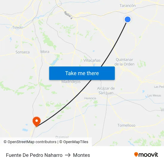 Fuente De Pedro Naharro to Montes map