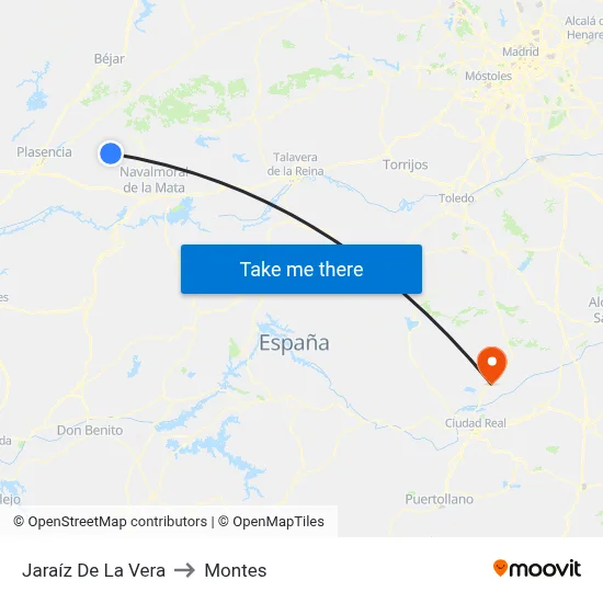 Jaraíz De La Vera to Montes map