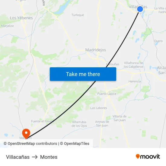 Villacañas to Montes map