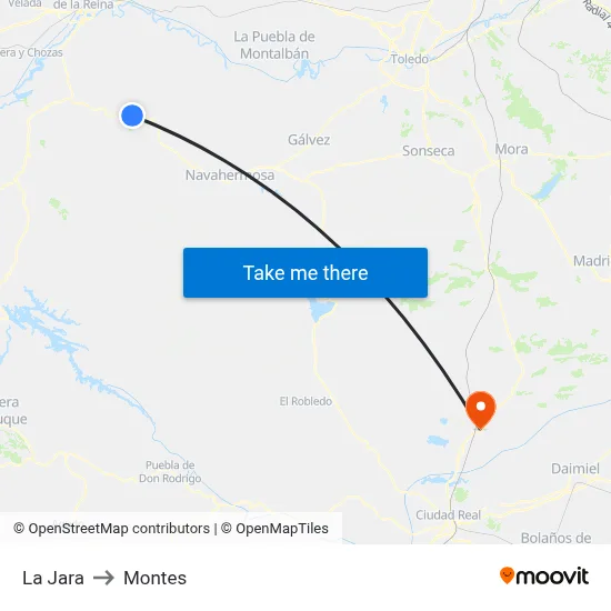 La Jara to Montes map