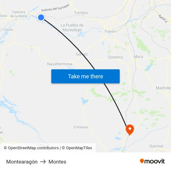 Montearagón to Montes map