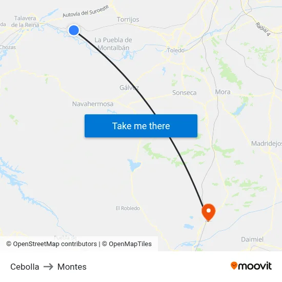 Cebolla to Montes map