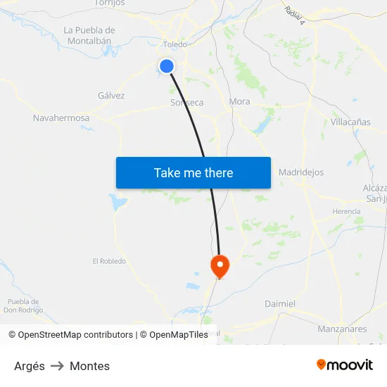Argés to Montes map