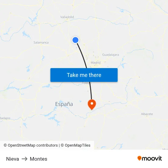 Nieva to Montes map