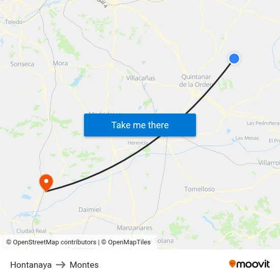 Hontanaya to Montes map