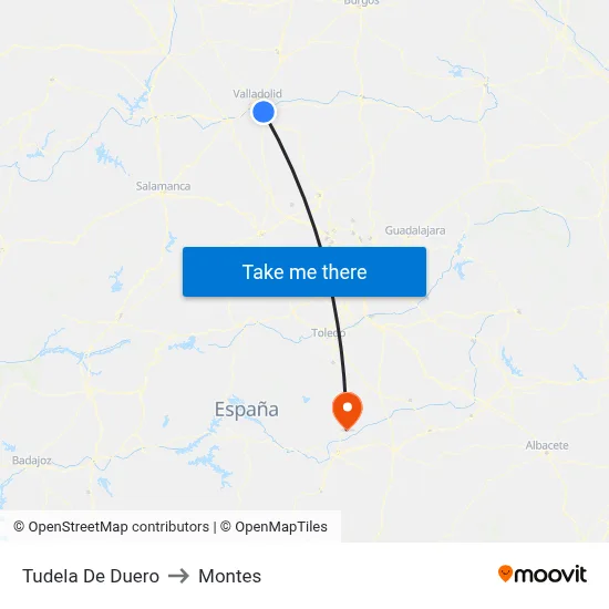 Tudela De Duero to Montes map
