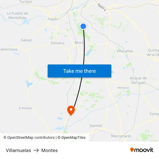 Villamuelas to Montes map