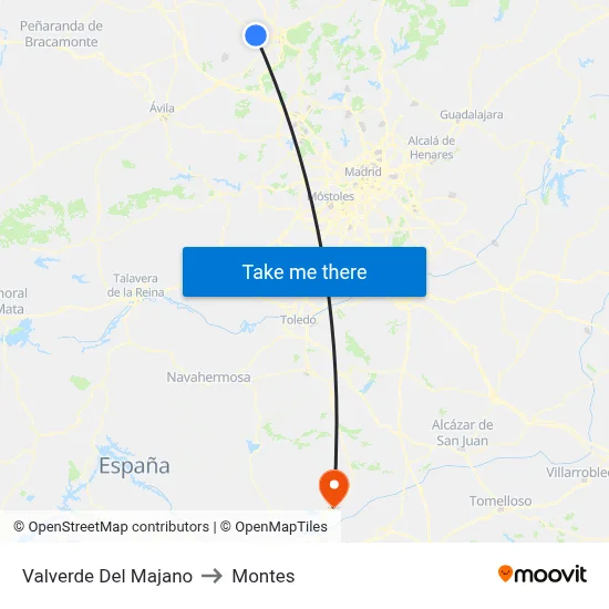 Valverde Del Majano to Montes map