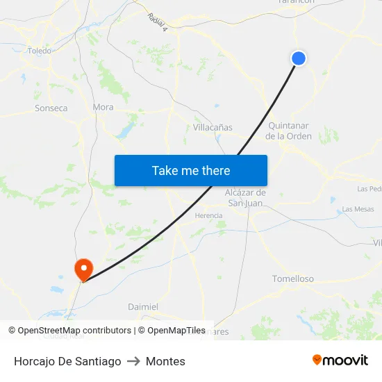 Horcajo De Santiago to Montes map