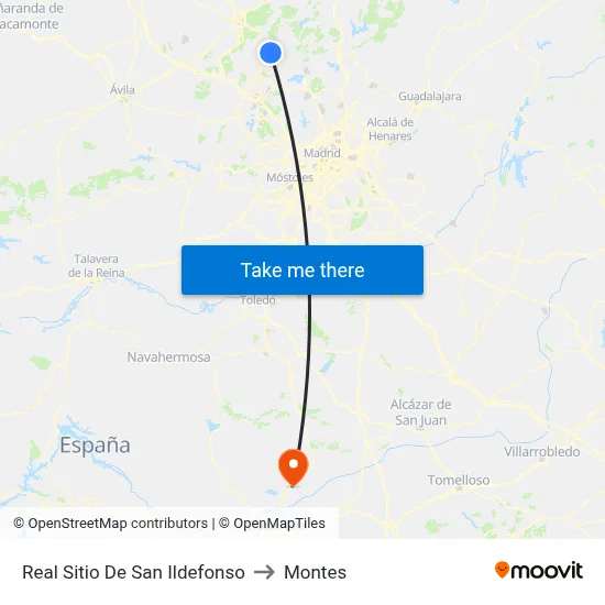 Real Sitio De San Ildefonso to Montes map