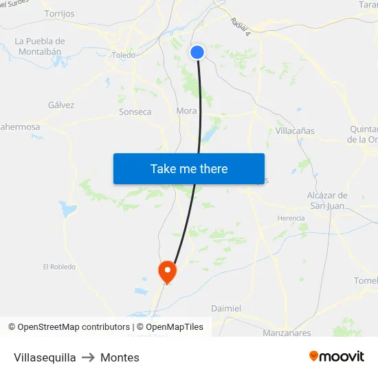 Villasequilla to Montes map