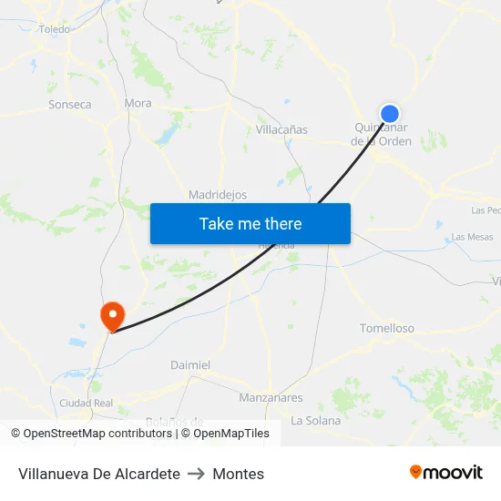 Villanueva De Alcardete to Montes map