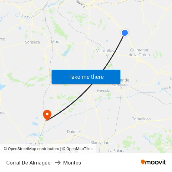 Corral De Almaguer to Montes map