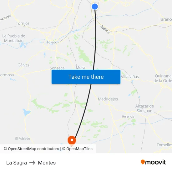La Sagra to Montes map