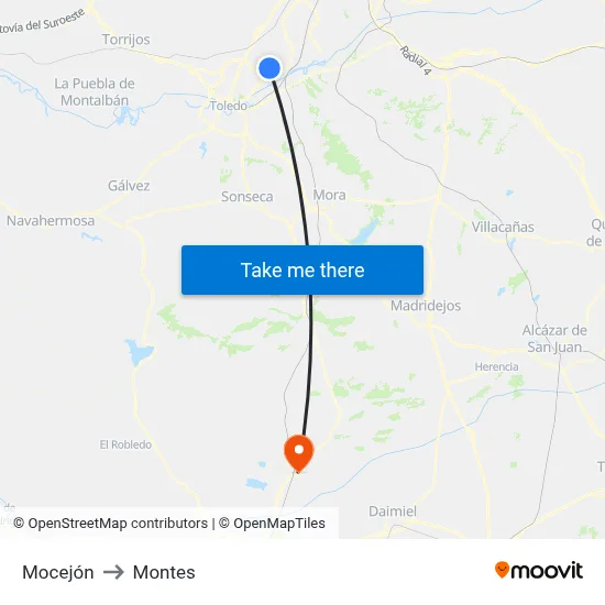 Mocejón to Montes map