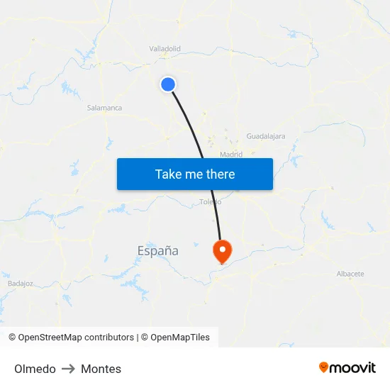 Olmedo to Montes map