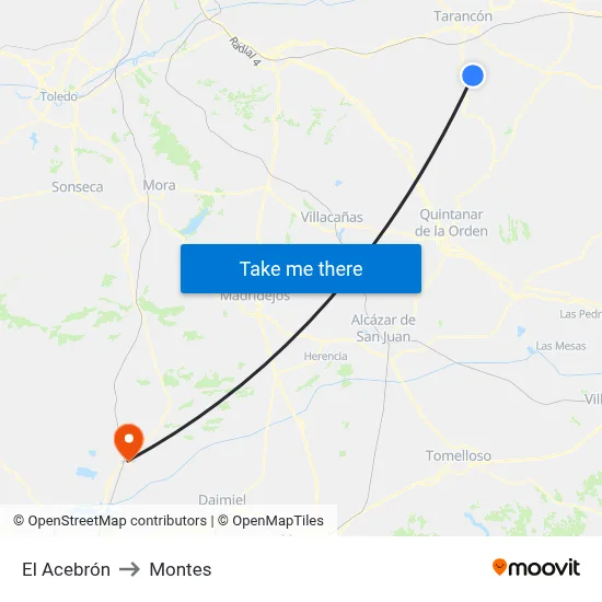 El Acebrón to Montes map