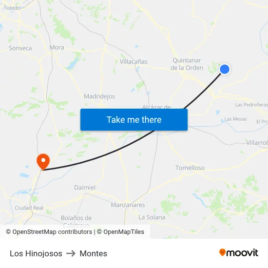 Los Hinojosos to Montes map