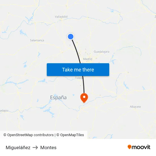 Migueláñez to Montes map