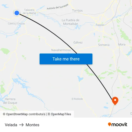 Velada to Montes map