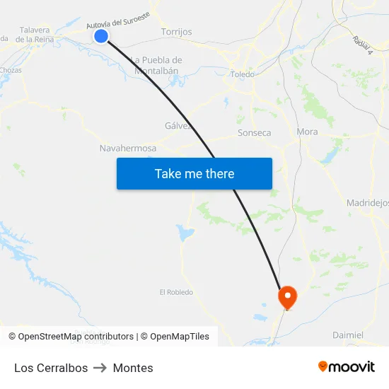 Los Cerralbos to Montes map