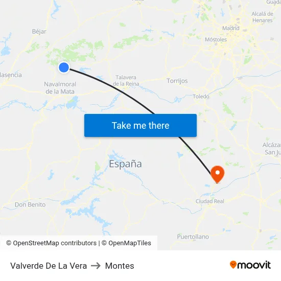 Valverde De La Vera to Montes map