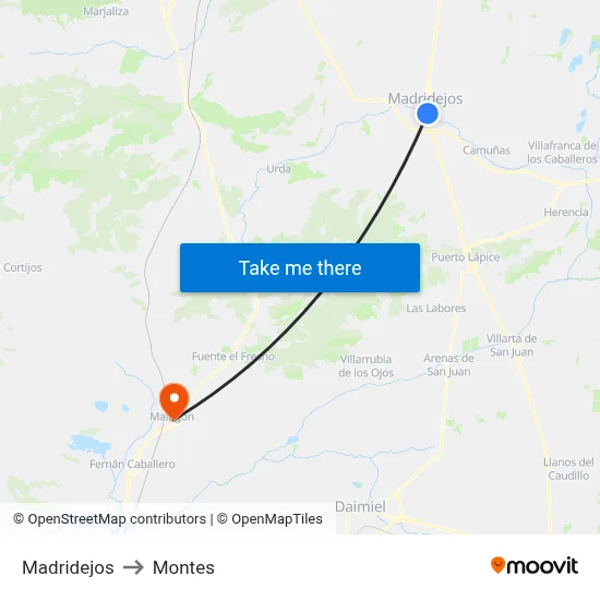 Madridejos to Montes map