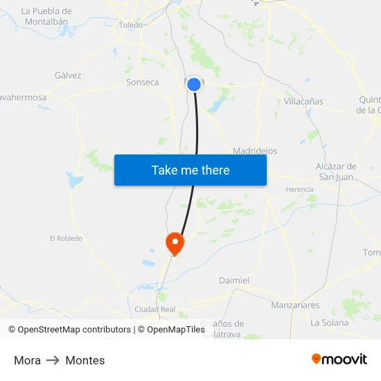 Mora to Montes map