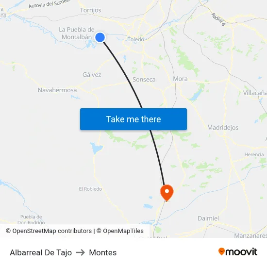 Albarreal De Tajo to Montes map