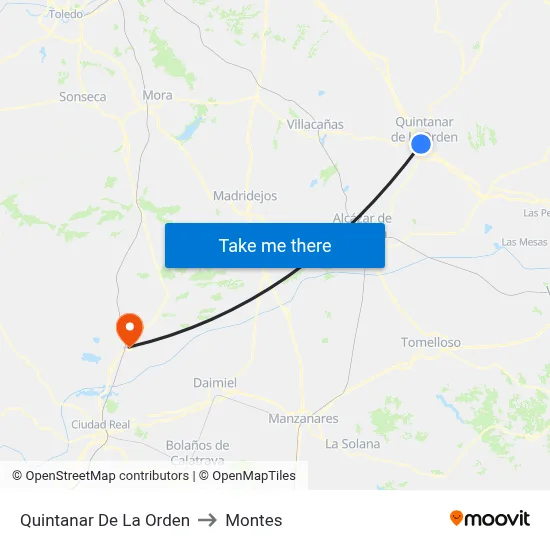 Quintanar De La Orden to Montes map