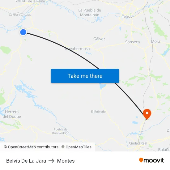 Belvís De La Jara to Montes map