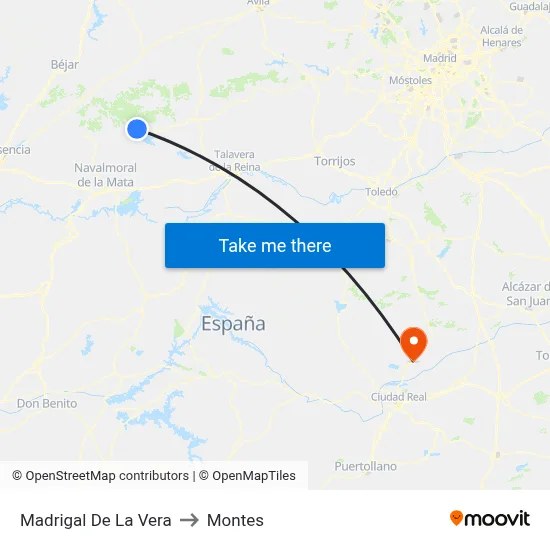 Madrigal De La Vera to Montes map