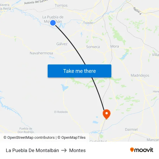 La Puebla De Montalbán to Montes map