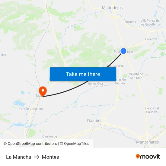 La Mancha to Montes map
