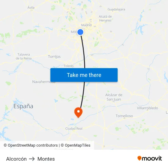 Alcorcón to Montes map