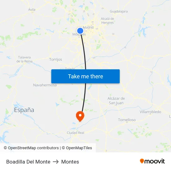 Boadilla Del Monte to Montes map