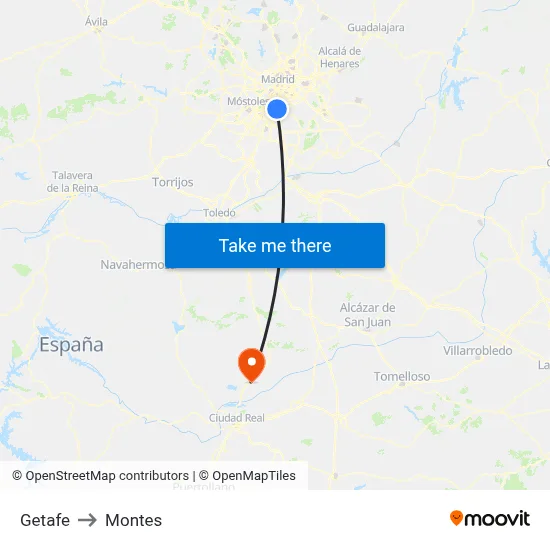 Getafe to Montes map