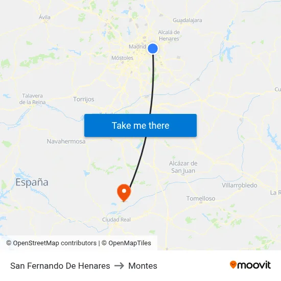 San Fernando De Henares to Montes map