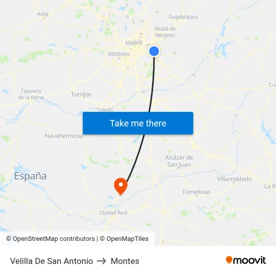 Velilla De San Antonio to Montes map