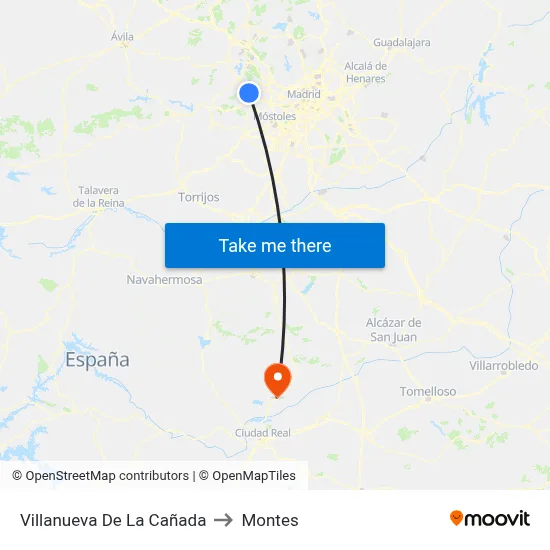 Villanueva De La Cañada to Montes map