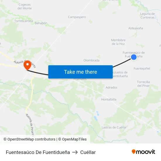 Fuentesaúco De Fuentidueña to Cuéllar map