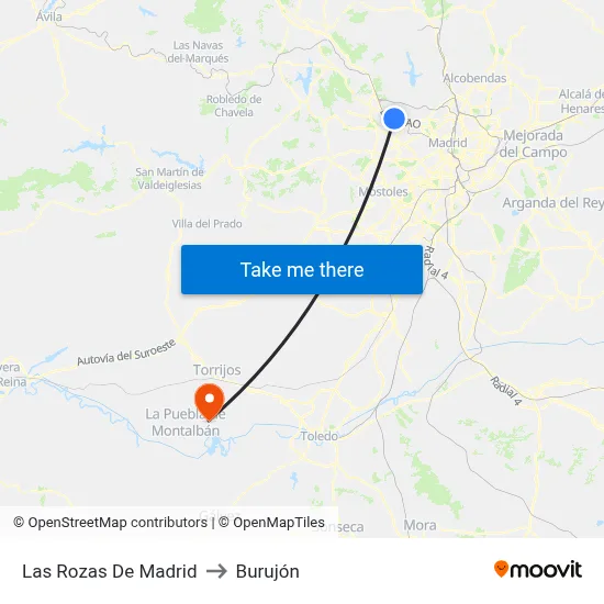 Las Rozas De Madrid to Burujón map