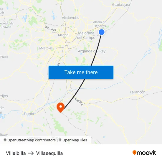Villalbilla to Villasequilla map