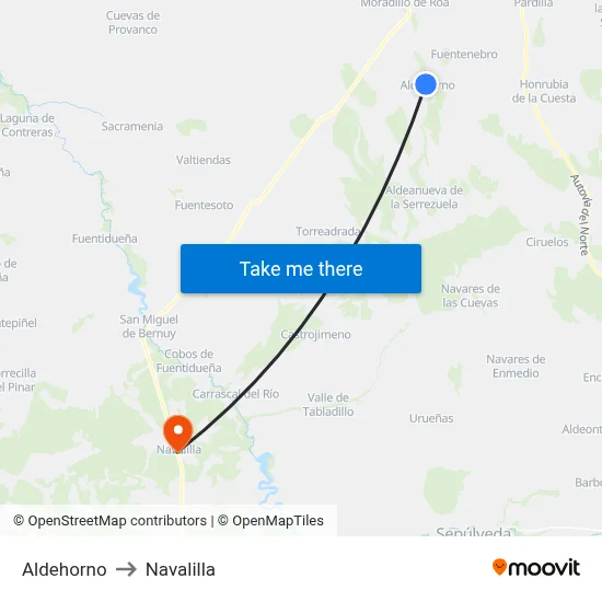 Aldehorno to Navalilla map
