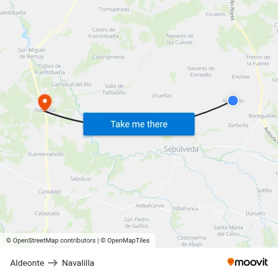 Aldeonte to Navalilla map
